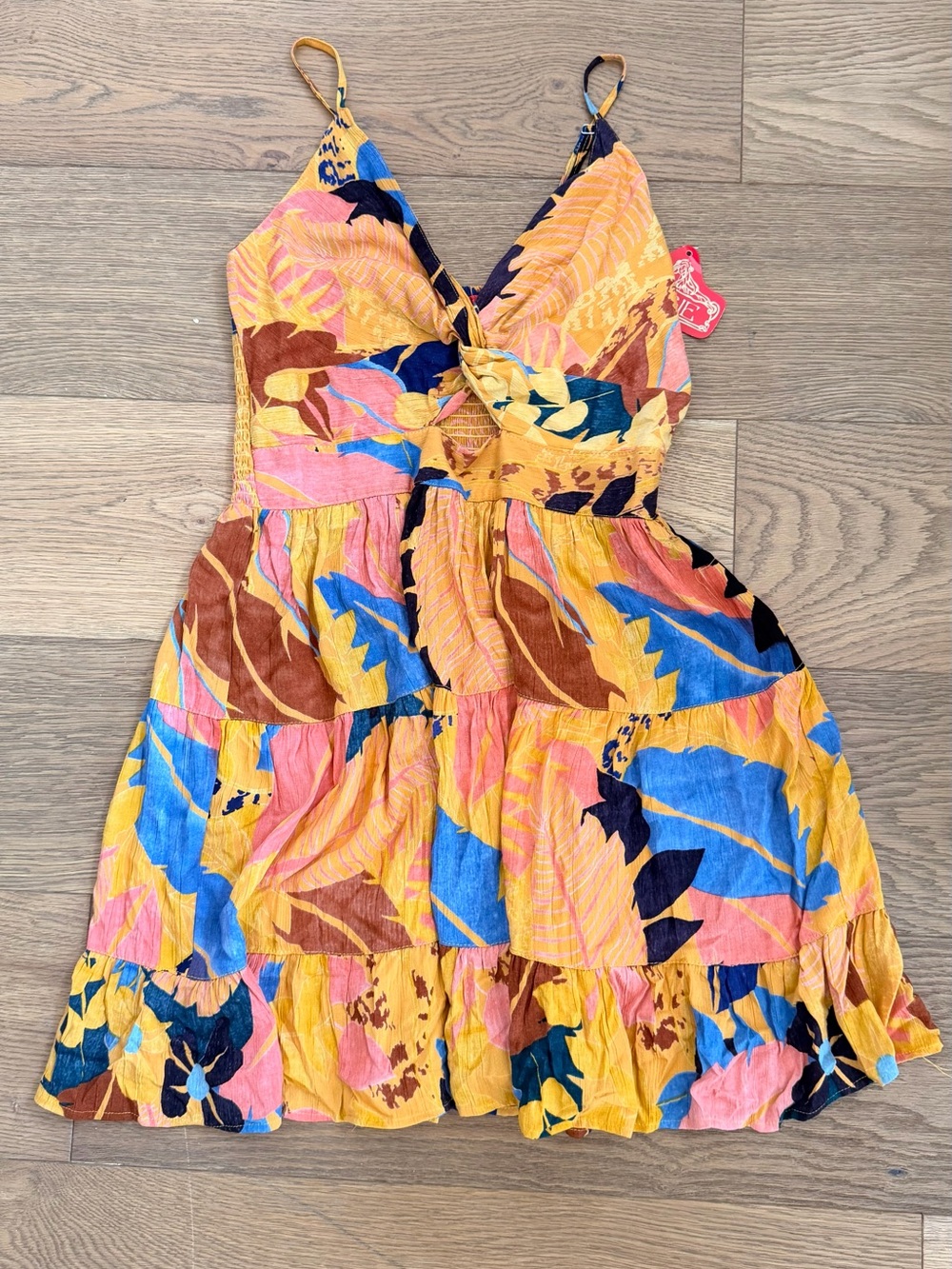 Angie Tropical Floral Twist Front Cutout Tiered Maxi Dress L NWT Vacation Party - Picture 5 of 5